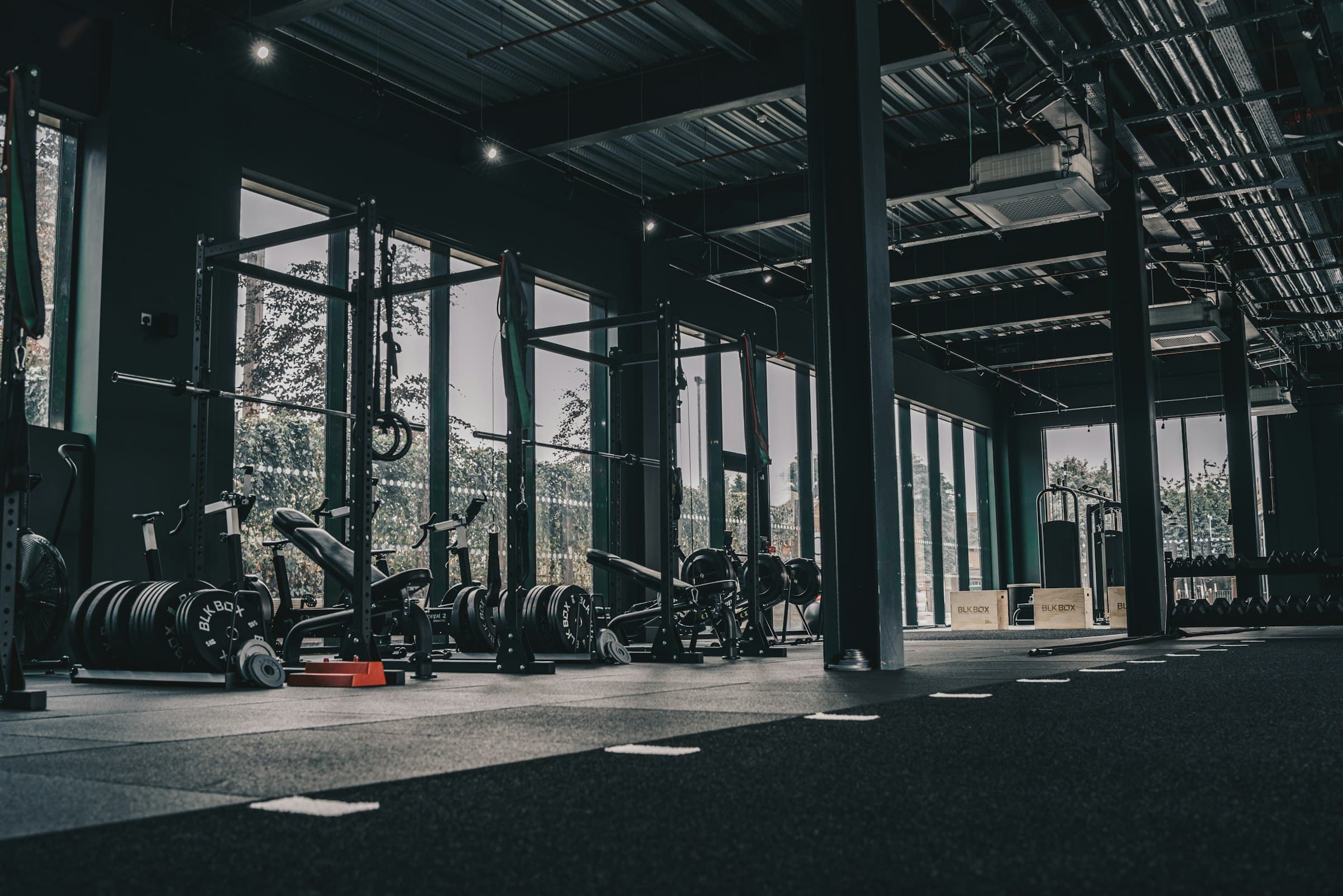 Competition racks and windows along the WERK/11 training floor.